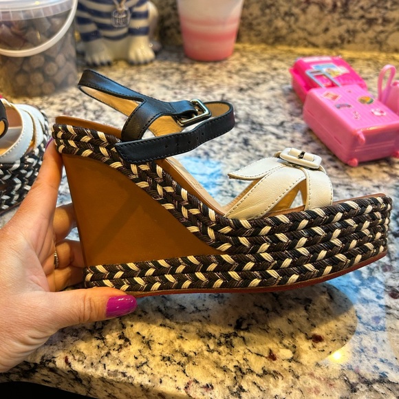 EUC Christian Louboutin wedges, size 36 (US size 6), white and black leather - Picture 6 of 10